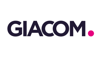 Giacom logo - text with two rounded squares overlapping at the top left